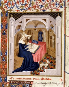 Portret van Christine de Pisan (of Pizan) schrijvend - Miniatuur