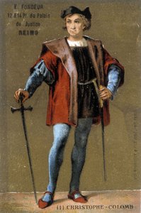 Portret van Christoffel Columbus. Chromolithografie uit de 19e eeuw door French School