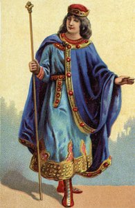 Portret van Dagobert II, koning van de Franken van 711 tot 716. Chromolithografie rond 1890 door French School
