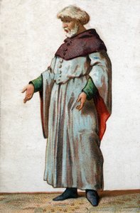 Portret van Eustache de Saint Peter, de bekendste van de zes burgers van Calais. Chromolithografie van het einde van de 19e eeuw. door French School