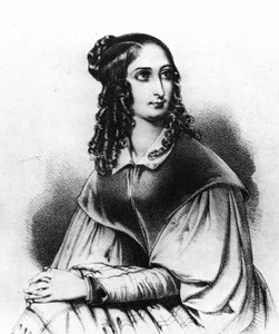 Portret van Flora Tristan in 1839, grootmoeder van Gauguin, overleden 14 nov. 1845 in Bordeaux - gravure