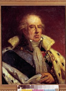 Portret van Francois - Alexandre - Frederic, Hertog van La Rochefoucauld Liancourt, econoom (1747 - 1837) afgebeeld in kostuum van Pair de France onder de Restauratie. Versailles. Musée du Château door French School