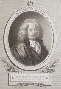 Portret van George Frederick Handel, frontispice van een muziekpartituur