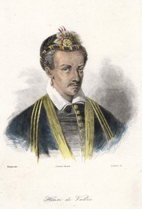 Portret van Hendrik III (1551 - 1589), koning van Frankrijk. (met een oorbel). Gravure 19e eeuw