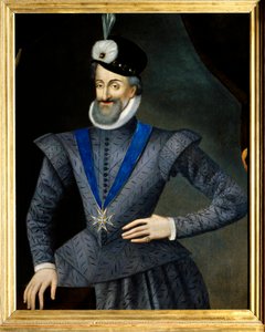 Portret van Hendrik IV (1553-1610) koning van Frankrijk. Hij draagt de ketting van de Orde van de Heilige Geest. Anoniem Frans schilderij uit de 17e eeuw. door French School