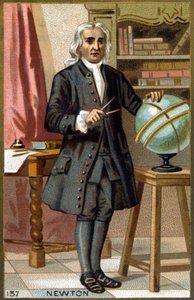 Portret van Isaac Newton (1642-1727). Chromolithografie van het einde van de 19e eeuw.