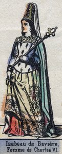Portret van Isabeau (Isabelle, Elisabeth) van Beieren (1371-1435), vrouw van Karel VI van Frankrijk. (Capetische dynastie). Illustratie eind 19e eeuw. door French School