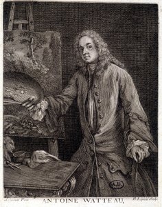 Portret van Jean Antoine Watteau (1684-1721), Franse schilder - gravure door French School
