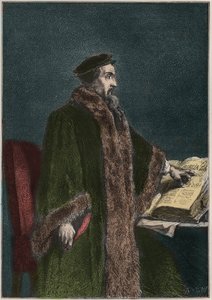 Portret van Jean Calvin (Jean Cauvin) (1509-1564), Franse religieuze hervormer en schrijver - John Calvin - gravure uit L