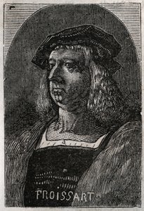 Portret van John Froissart (Jean Froissart) (1337-1404), Franse kroniekschrijver van middeleeuws Frankrijk - gravure in 