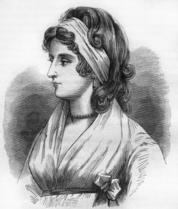 Portret van Lady Hamilton (Emma Lyons) (1765-1815) minnares van Horatio Nelson, ook bekend als Admiraal Nelson (1758-1805). Gravure in 