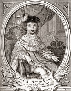 Portret van Lodewijk XV als kind, 1710-1774. Bourbon monarch die regeerde als koning van Frankrijk en Navarra. Uit Les Heures Libres, gepubliceerd 1908. door French School