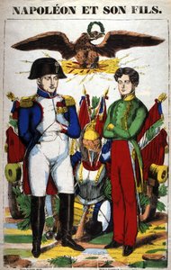 Portret van Napoleon I en zijn zoon, Napoleon II. Afbeelding van Epinal door French School