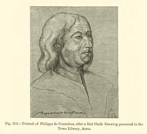 Portret van Philippe de Commines, naar een rode krijttekening bewaard in de Stadsbibliotheek, Arras (gravure) door French School