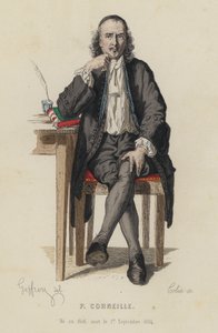 Portret van Pierre Corneille, Franse dramaturg (gekleurde gravure) door French School