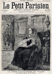 Portret van koningin Victoria van Engeland (1819-1901), reizend door Frankrijk in haar Wagon Salon. Voorpagina van de Franse krant Le petit Parisien. 21 maart door French School