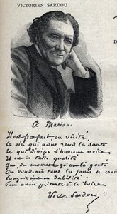 Portret van Victorian Sardou (1831-1908), toneelschrijver, in "Le Petit Parisien" door French School