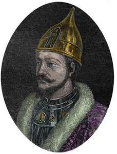 Portret van Jaroslav I de Wijze (Jaroslav Vladimirovich) (Jaroslav I) (978-1054), Grootvorst van de Rus van Kiev - Portret van Jaroslav de Wijze - Jaroslav I, Grootvorst van Rus - uit Nieuwe Nationale Encyclopedie door Maurice La Charest - 1870 door French School