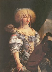 Portret van een vrouw met een Moorse page door French School