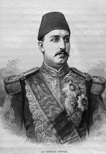 Portret van de Khedive Tawfig (1819-92), uit LEgypte van Georg Moritz Ebers (1837-98), 1881 door French School