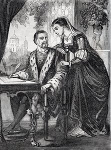 Portret van de koning van Frankrijk Henri II (1519-1559) en Diane de Poitiers (1499-1566) - gravure door French School