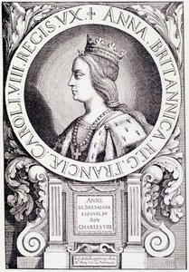 Portret van de koningin van Frankrijk Anne van Bretagne (1477-1514). Gravure uit Louis XII et Anne de Bretagne door Paul Lacroix, ed. Georges Hurtrel door French School