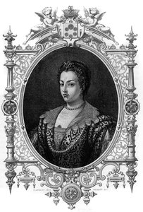 Portret van de Venetiaanse Bianca Cappello (1548 - 1587), vrouw van Francois de Medicis (Francesco de Medici). Gravure uit 1862 in 