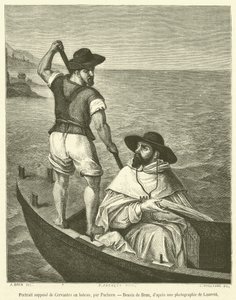Vermeend portret van Cervantes in een boot (gravure)