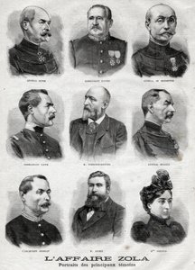 Portretten van de belangrijkste getuigen in de Dreyfus-Zola-affaire in Le Petit Journal, 27 februari door French School