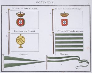 Portugese vlaggen, uit een Frans vlaggenboek, c.1819 door French School