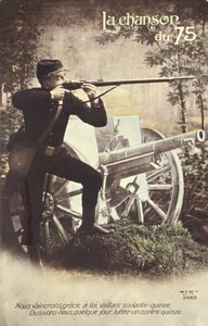 Ansichtkaart met het lied van de 75, 1914-18 door French School