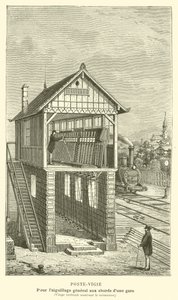 Poste-Vigie, Voor algemene wisselbediening nabij een station, Verticale doorsnede die het mechanisme toont (gravure) door French School