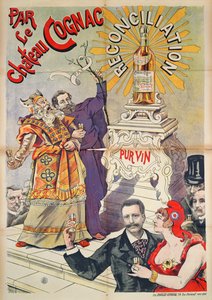 Poster die Cognac adverteert als bevorderaar van verzoening, 1890-95