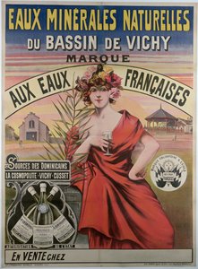 Poster die les eaux minerales naturelles du bassin de Vichy adverteert, natuurlijk mineraalwater