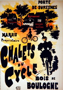 Poster die de Chalets du Cycle, Bois de Boulogne, nabij de Porte de Suresnes adverteert door French School
