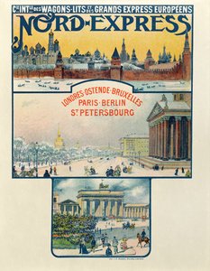 Poster die de Compagnie des Wagons-Lits et des Grands Express Europeens adverteert, Londen naar Sint-Petersburg, begin 20e eeuw