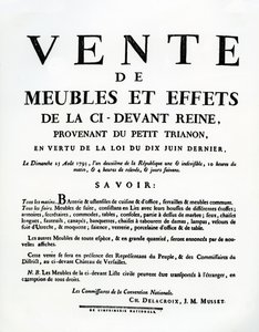Poster die de verkoop van Marie-Antoinette