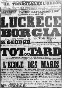 Poster voor de uitvoering van Lucretia Borgia in het Odeon, 1843