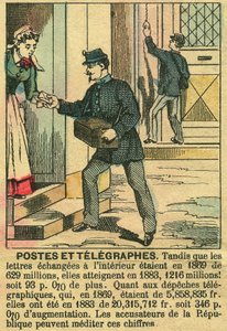 Posten en telegrafen, illustratie van het goede functioneren van telecommunicatie en het postkantoor dankzij de Republiek. Gravure in 