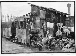 Armoede in Parijs: sloppenwijken, de passage van Gergovie. 1884. Bibl. des Arts decos. door French School