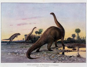 Prehistorische dieren: een laelaps die een brontausore aanvalt - in 