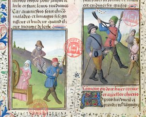 Voorbereiden van netten voor de jacht, uit het Livre de la Chasse door Gaston Phebus de Foix (1331-91) door French School