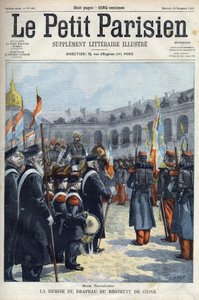 Presentatie van de vlag van het Regiment van China door generaal Faure Biguet aan generaal Arnoux gouverneur bij de Invalides in Parijs, in 