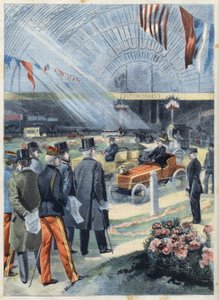 President van de Republiek Frankrijk Emile Loubet (1838-1929) op de tentoonstelling van industriële alcohol in de machinegalerij op het Champ de Mars in Parijs, in 