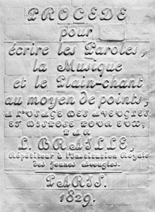 Procede om woorden, muziek en gregoriaans schrift te schrijven met behulp van punten, voor gebruik door blinden en opgesteld voor hen door Louis Braille, 1829