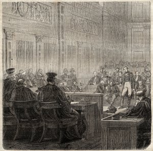 Proces door het Koninklijk Hof van Poitiers van Generaal Jean Baptiste Breton (Jean-Baptiste) genaamd Berton (1769-1822) in 1822 door French School