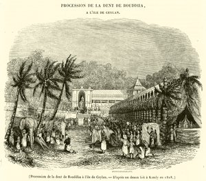 Processie van de tand van Boeddha op het eiland Ceylon