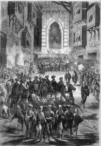 Processie in de straten van Caïro op de eerste dag van Ramadan. Egypte