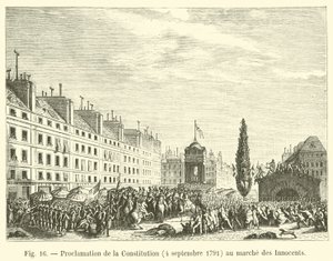 Proclamatie van de Grondwet, 4 september 1791, op de markt van de Onschuldigen door French School