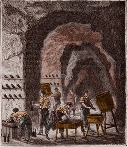 Productie van champagne - Fabrication du Champagne - Gravure in 